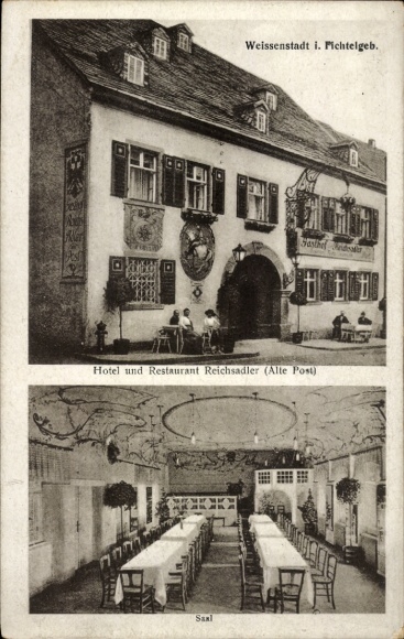 Postcard Weißenstadt im Fichtelgebirge, Hotel, Restaurant Reichsadler, Alte Post, Hall