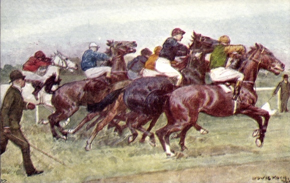 Künstler Ak Koch, L., Jockeys zu Pferden, Pferderennsport