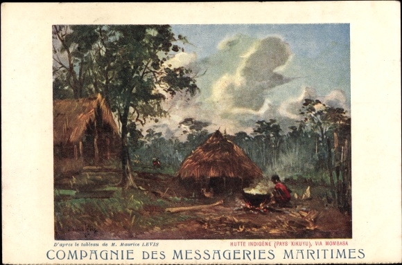 Artist Postcard Levis, Maurice, Mombasa Kenya, Hutte Indigene
