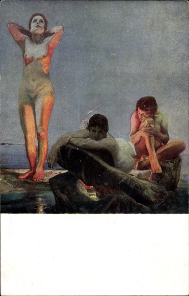 Artist Postcard Klinger, Max, Blue Hour, Female Nude