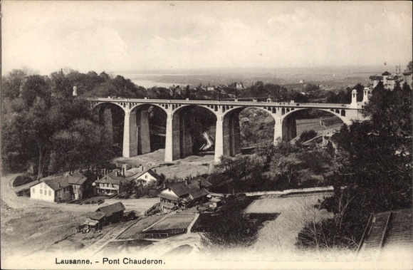 Ak Lausanne Kanton Waadt, Brücke Pont Chauderon, Landschaft, Häuser, Bäume