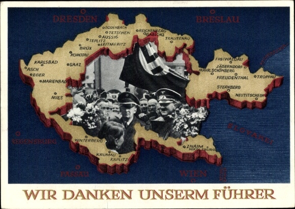 Postal stationery Postcard We thank our Führer, Sudetenland, Bohemia, Moravia, Hitler