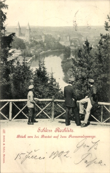 Ak Rochlitz an der Mulde, Schloss, Blick von der Bastei auf dem Promenadenwege