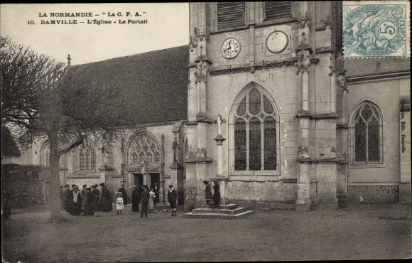 Postcard Damville Eure, The Church, The Portal