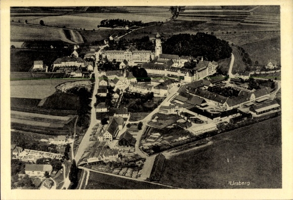 Postcard Ursberg in Swabia, aerial photograph