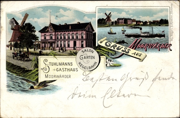 litho Hamburg Wilhelmsburg Moorwerder Moorwärder, herberg Stuhlmann, molen