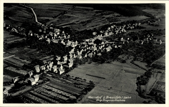 Postcard Oberndorf (near Braunfels) Solms Hesse, aerial view of Oberndorf, Braunfels, quiet landscape