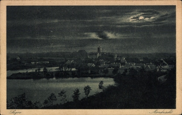 Moonlight Postcard Łagów Lagow Neumark East Brandenburg, general view
