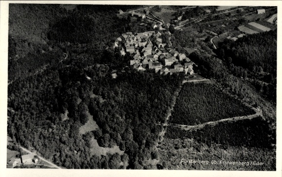 Postcard Frankenberg an der Eder Hessen, aerial view of Fürstenberg, surrounded by forest, architecture