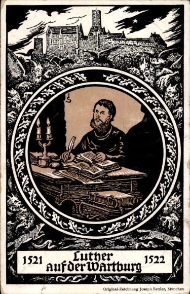 Passepartout lithograph Postcard Eisenach, Luther on the Wartburg, celebration 1921