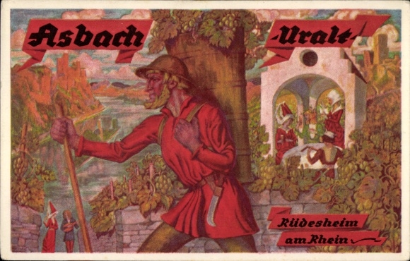 Postcard Rüdesheim am Rhein, Asbach Uralt, brandy