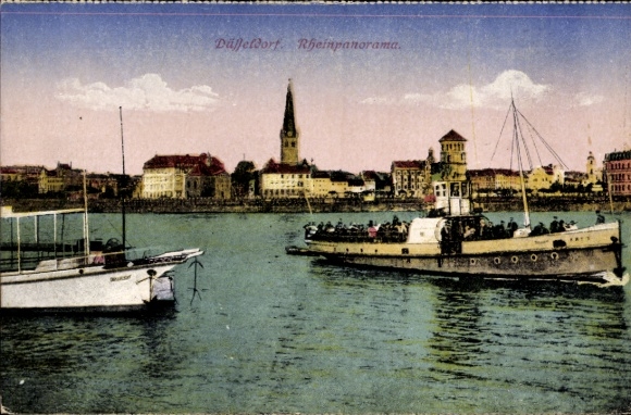 Ak Düsseldorf am Rhein, Stadtpanorama, Dampfer