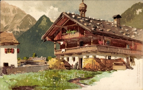 Artist Chromo-Litho Schmohl, P., Pertisau Eben Achensee Tirol, Fischerhaus