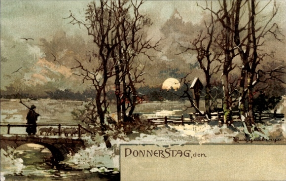 Artist Postcard Guggenberger, Thomas, Allegory, Weekday, Thursday, Winter Landscape