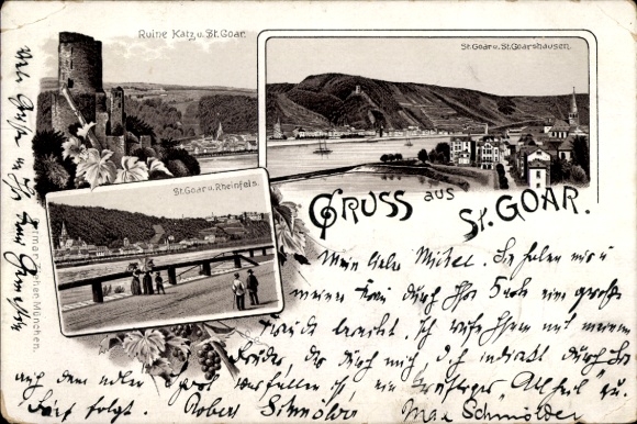 lito St. Goar w dzielnicy Rhein-Hunsrück, ruiny Katz, Rheinfels, St. Goarshausen