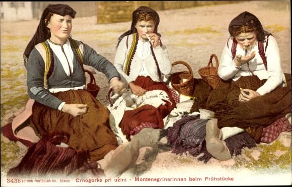 Postcard Montenegro, Montenegrin women at breakfast
