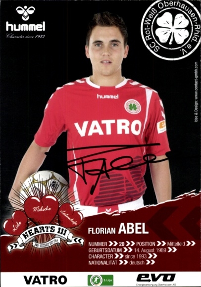 Autogrammkarte Fußballer Florian Abel, Rot-Weiss Oberhausen, Autogramm