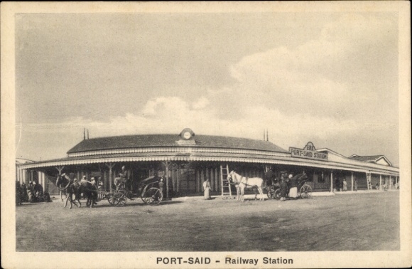 Postcard Port Said Egypt, train station