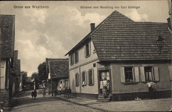 Ak Westheim in der Pfalz, Bäckerei und Handlung Karl Batteiger