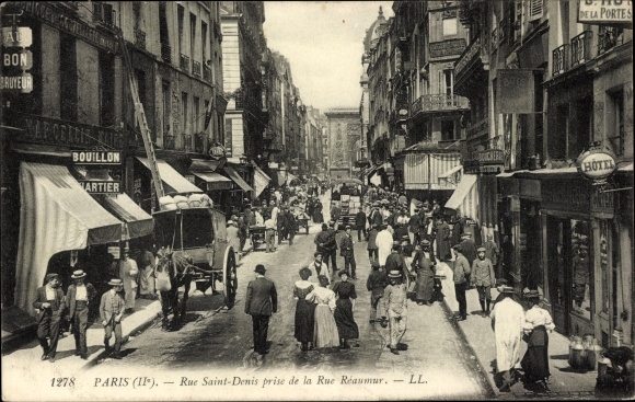 Ak Paris II Arrondissement Bourse, Rue Saint Denis prijs de la Rue Reaumur, Hotel, carrefour