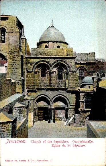 Postcard Jerusalem Israel, Church of the Holy Sepulcher, Chapel of the Holy Sepulchre, Eglise du St Sépulcre, Edition Fr. Vester & Co.