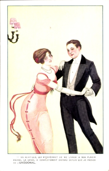 Artist Postcard Dancing Couple, Advertising, Urodonal