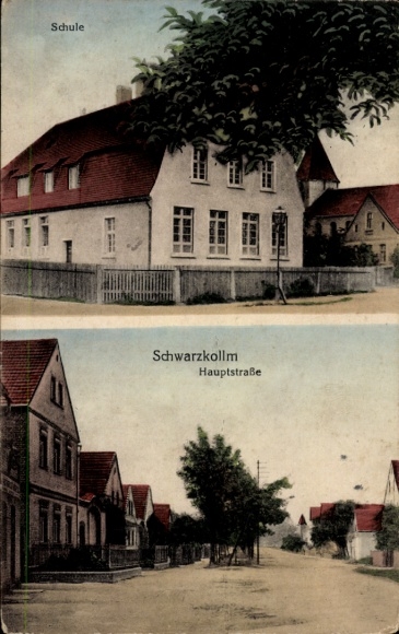 Postcard Schwarzkollm Hoyerswerda in Upper Lusatia, school, main street