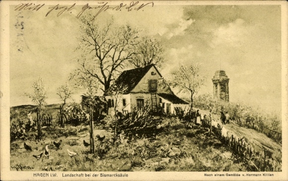 Künstler Ak Killian, Hermann, Hagen in Westfalen, Landschaft bei der Bismarcksäule