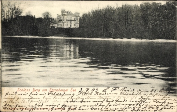 Postcard Berg am Starnberger See, Upper Bavaria, Berg Castle, water surface, tree growth, facilities of...
