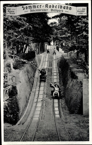 Postcard Ibbenbüren in Tecklenburger Land, summer toboggan run in the forest park, E. Derhake