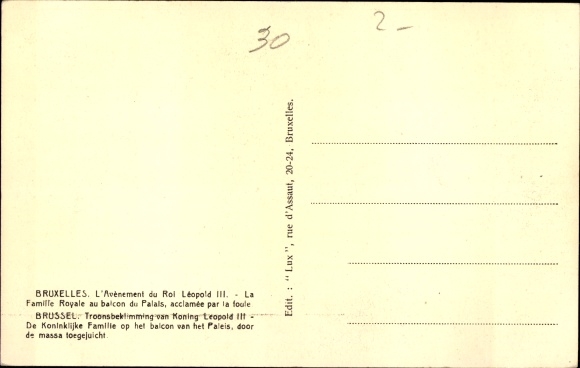 Postcard Bruxelles Brüssel, The Advent of King Leopold III, Royal Family on the balcony of the Palace