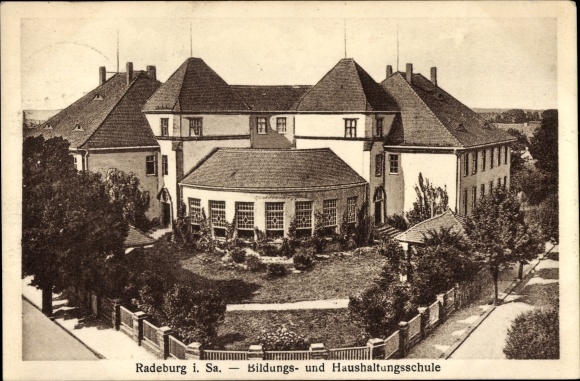 Postcard Radeburg in Saxony, education and home economics school