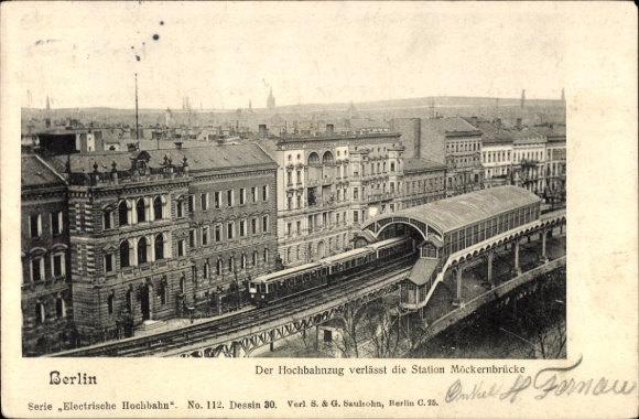 Postcard Berlin Kreuzberg, elevated train, Möckernbrücke station