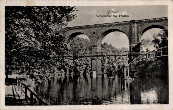 Ak Görlitz in der Lausitz, Viadukt, Neißepartie, Fluss, Bäume, 