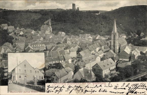 Postcard Stromberg im Hunsrück, general view, Restaurant Julius Riedel