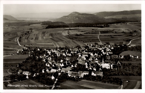 Postcard Böhringen (Urach district) in the Swabian Alb, aerial view of Böhringen, rural surroundings
