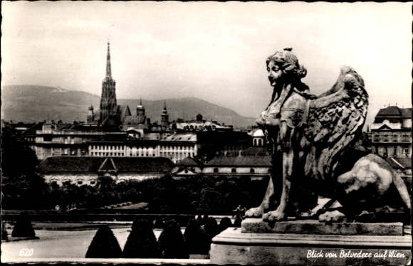 Postcard Vienna 3 country road, Belvedere Palace, view of the city