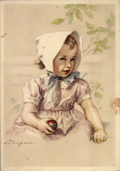 Artist Postcard Lingen, Girl with an Apple