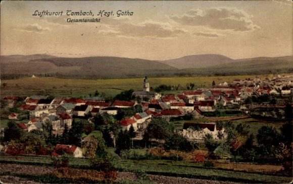 Ak Gotha in Thüringen, Luftkurort Cambach, Gesamtansicht, idyllische Landschaft, Dorfansicht