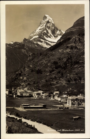 KP Zermatt Kanton Valais Szwajcaria, Matterhorn, góry, krajobraz, czarno-biały
