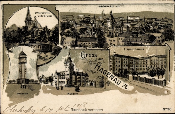 Postcard Haguenau Haguenau in Alsace Bas Rhin, water tower, museum, dragoon barracks