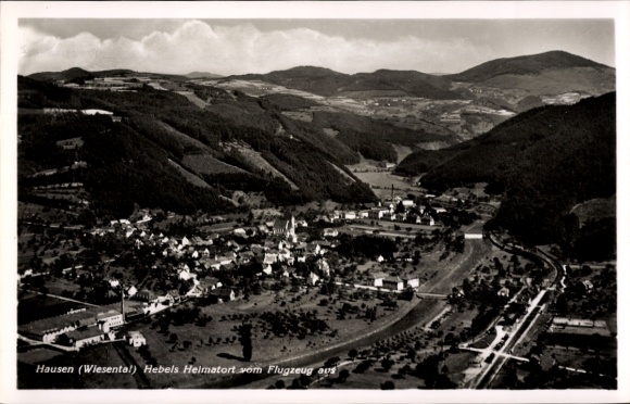 Postcard Hausen im Wiesental, aerial photograph, Hebel's hometown