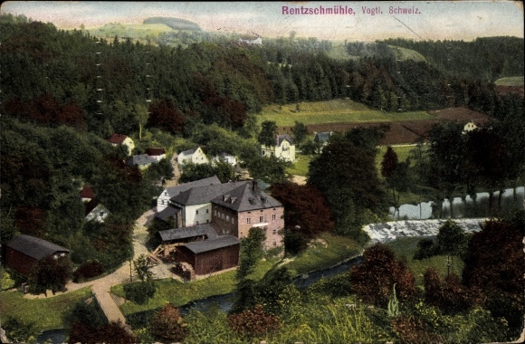 Postcard Rentzschmühle Pöhl in the Vogtland, panorama