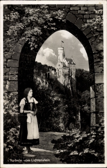 Ak Lichtenstein in Württemberg, 's Bärbele vom Lichtenstein, Schloss