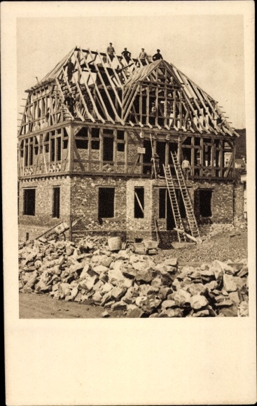 Postcard Bad Honnef, Rommersdörfer House I, construction site, Association of German master carpenters