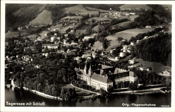 Postcard Tegernsee in Upper Bavaria, castle, aerial photograph