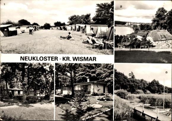 Postcard Neukloster in Mecklenburg, campsite, jetty, bungalow village