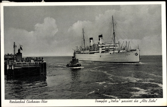 Ak Nordseebad Cuxhaven, Dampfer Italia passiert die Alte Liebe