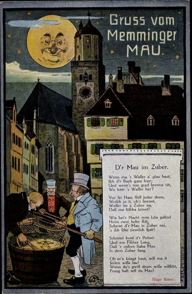 Artist PC Memmingen on the Iller Swabia, Memminger Mau, moon face, D&#39;r Mau in the tub