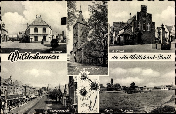 Postcard Wildeshausen in Oldenburg, Huntepartie, Westerstraße, Rathaus, Westertor, Alexanderkirche
